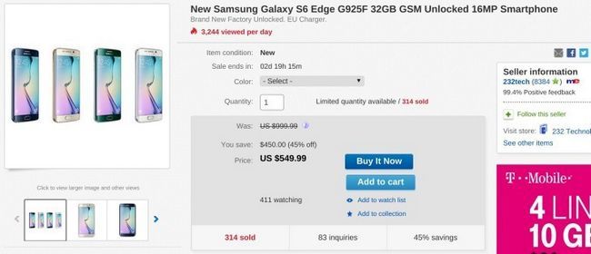 Fotografía - [Alerta Trato] Nuevo Desbloqueado 32GB Samsung Galaxy S6 Edge desciende a apenas $ 550 en eBay